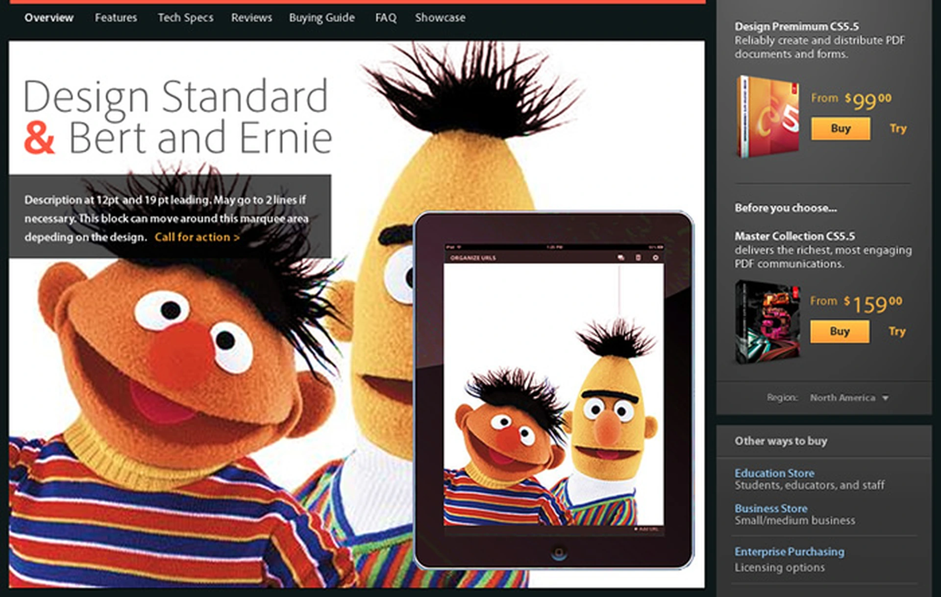 Design Standard running Adobe & campaign featuring Bert and Ernie