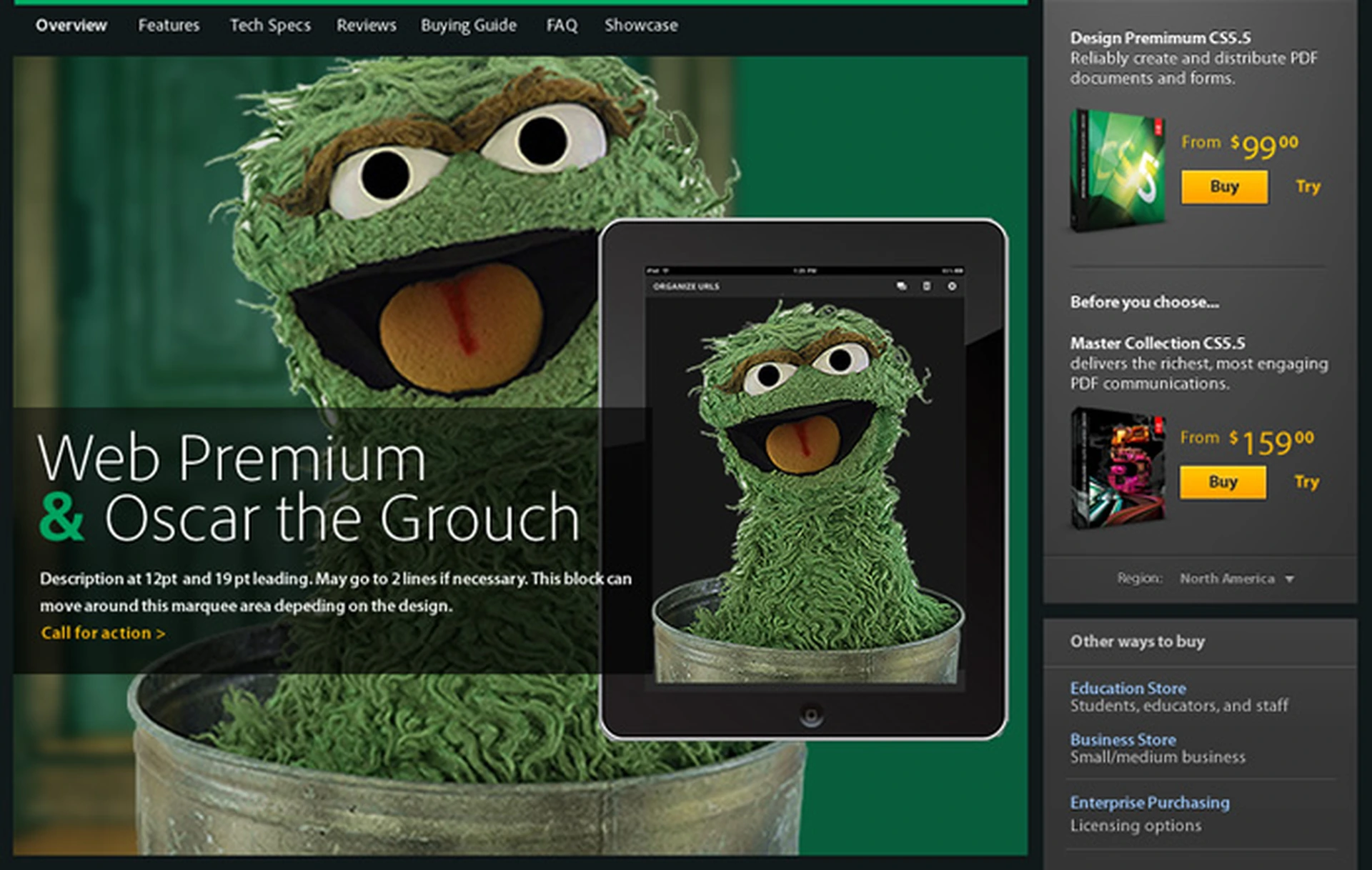 Web Premium running Adobe & campaign featuring Oscar the Grouch