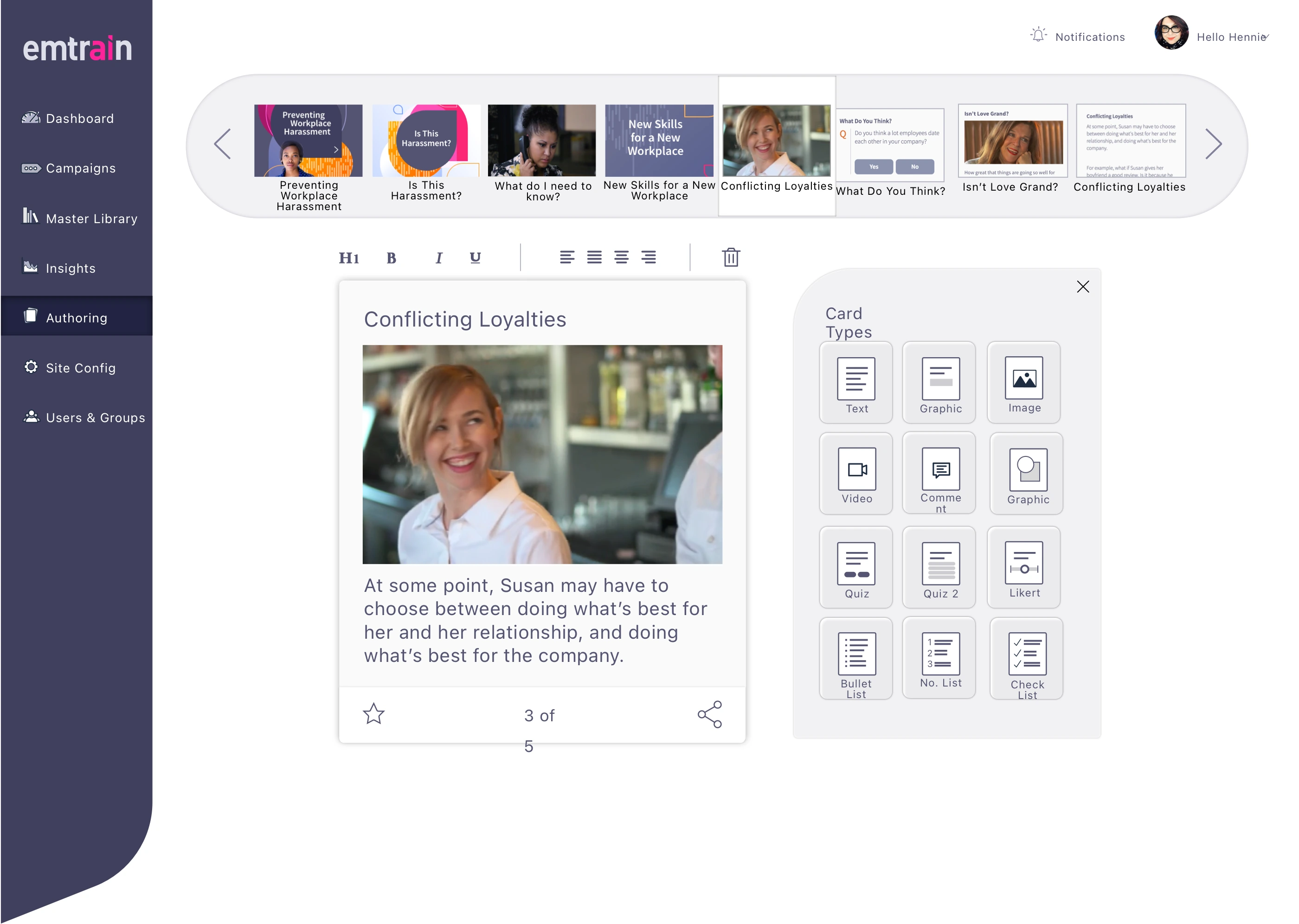 Emtrain Platform, admin authoring