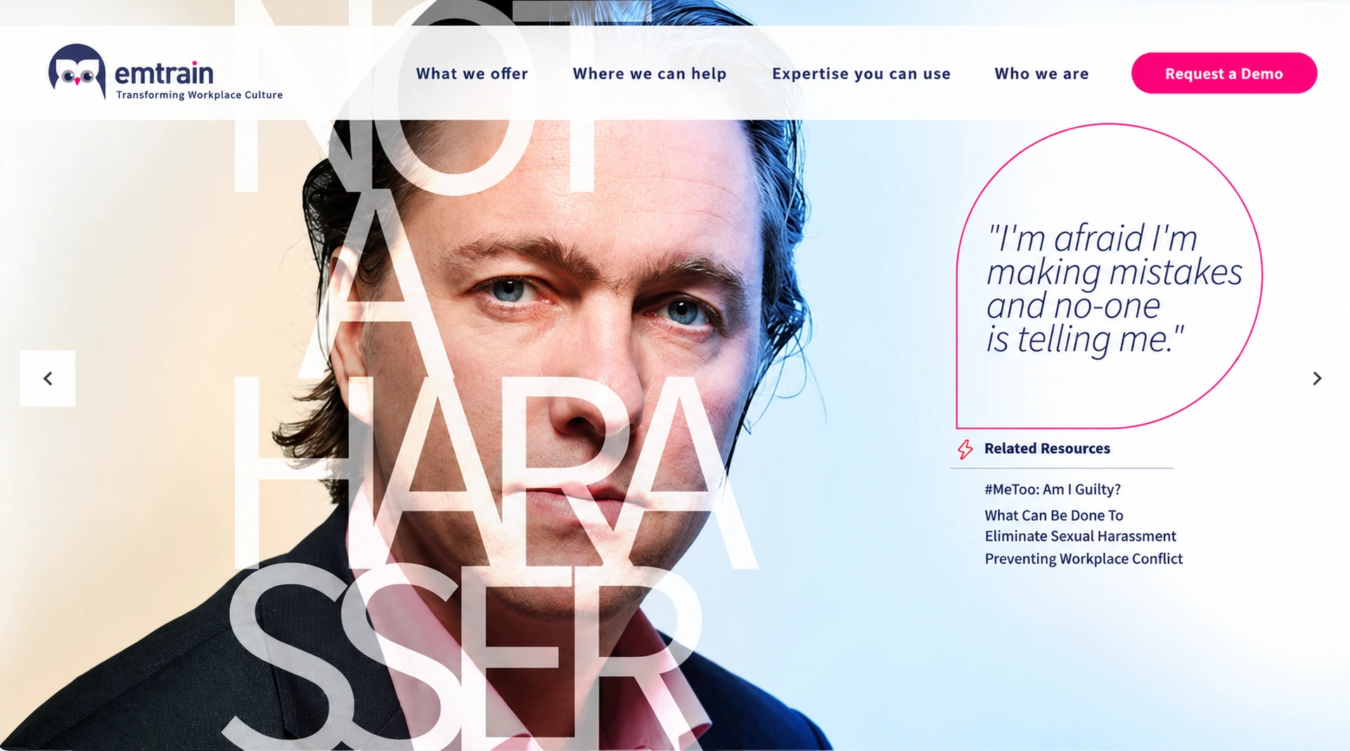 Emtrain.com homepage focusing on men executive persona