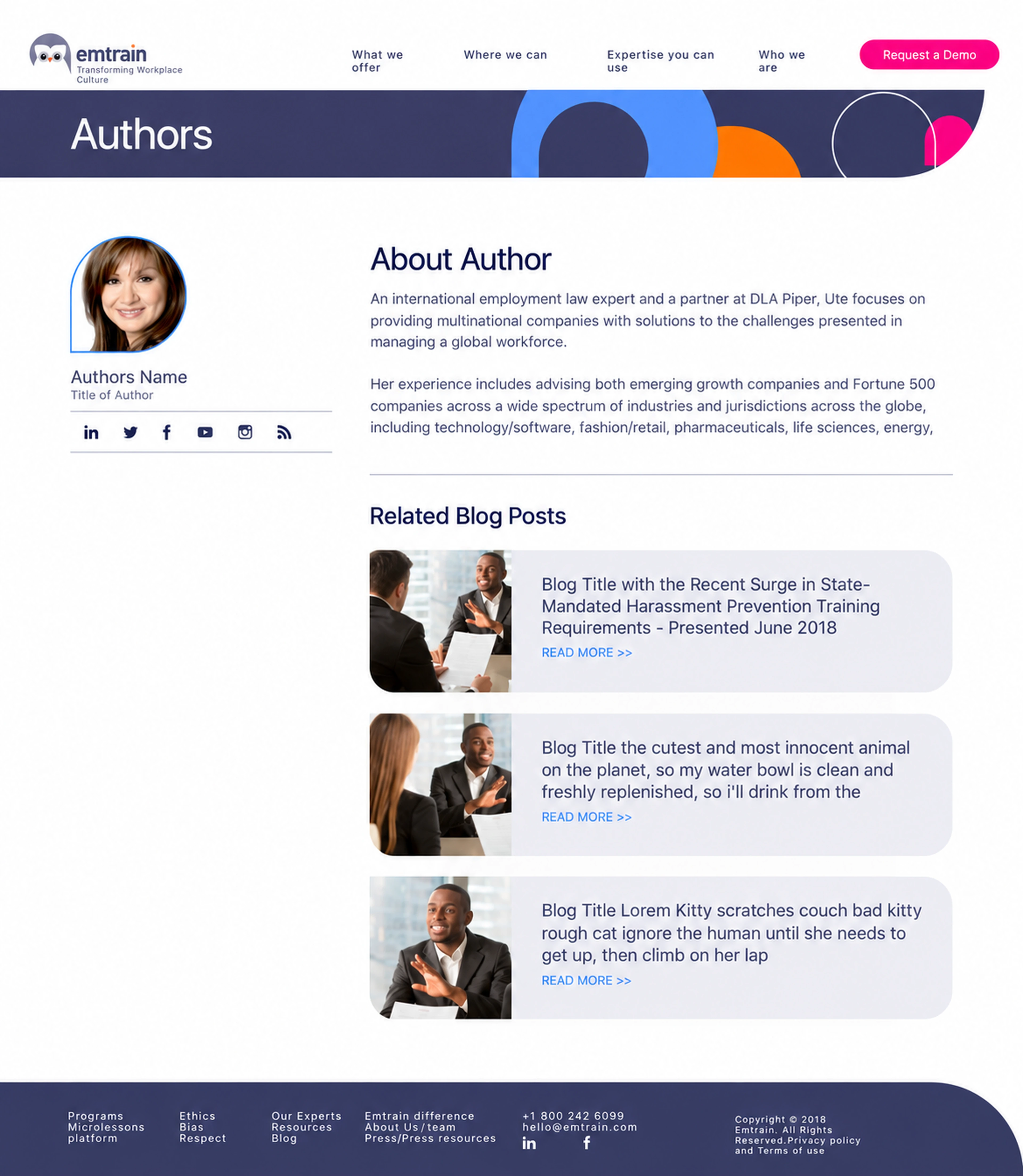 Emtrain.com tertiary page, authors
