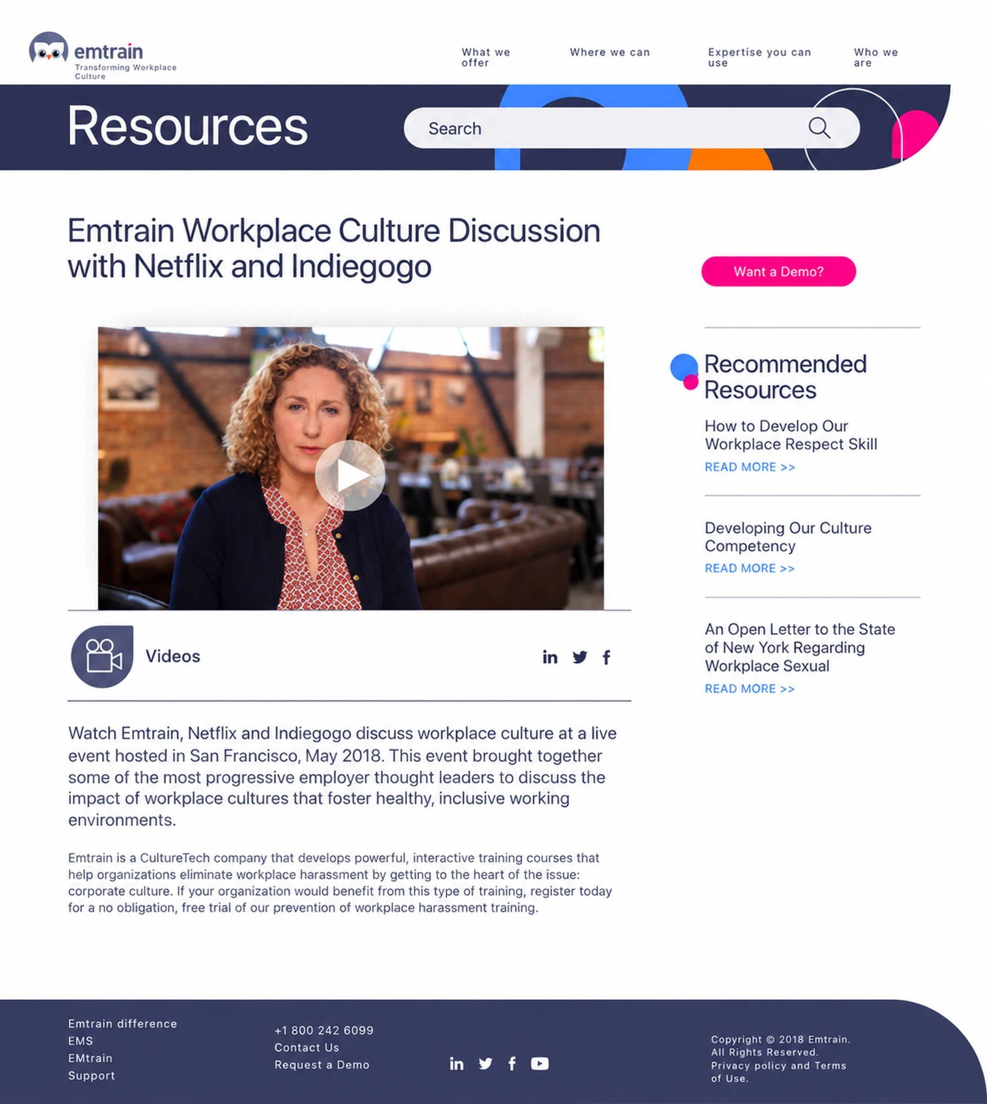 Emtrain.com tertiary page, resource page