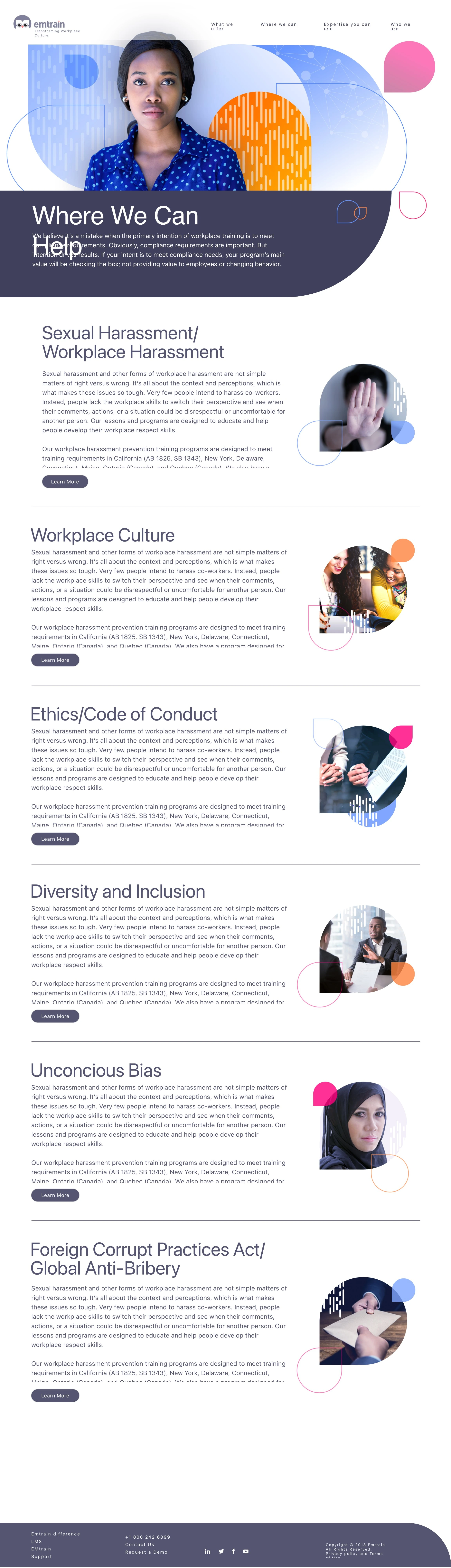 Emtrain.com secondary page, where we can help